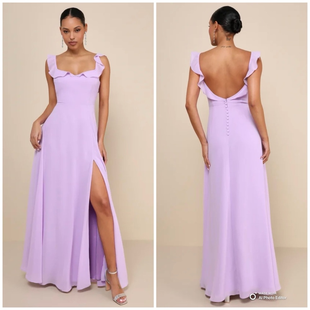 Lulus Small Dreamy Admiration Lilac Ruffled Maxi Dress NWT Formal Party